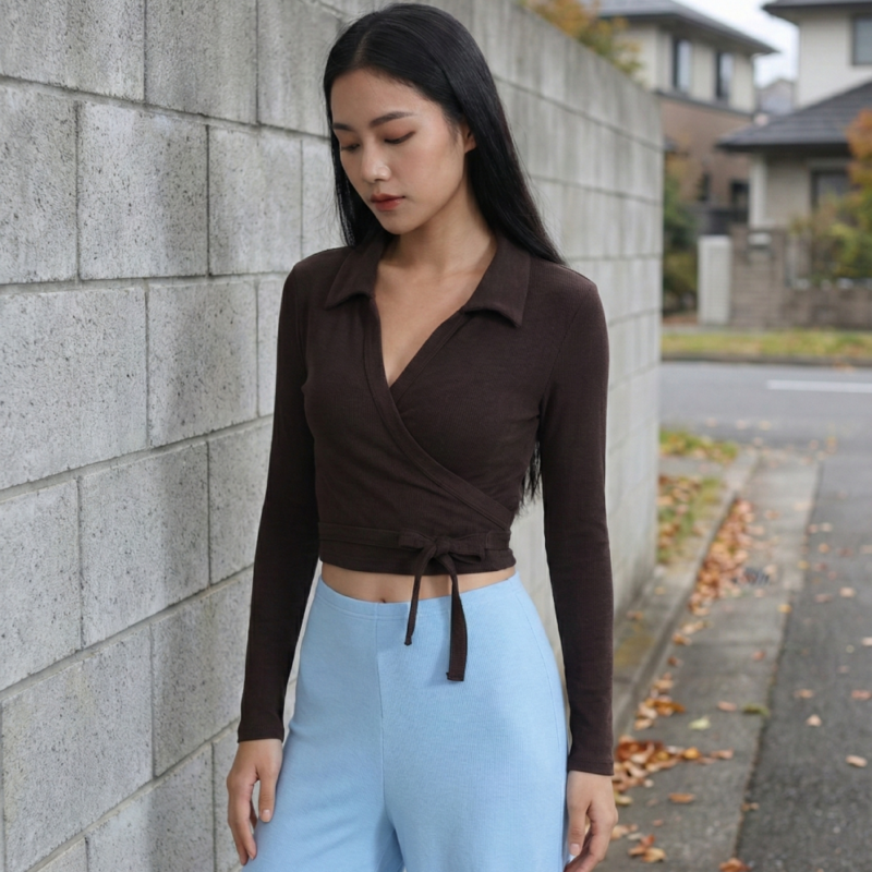 Hana Soft Wrap 부드러운 랩 - Brown Coloured Blouse