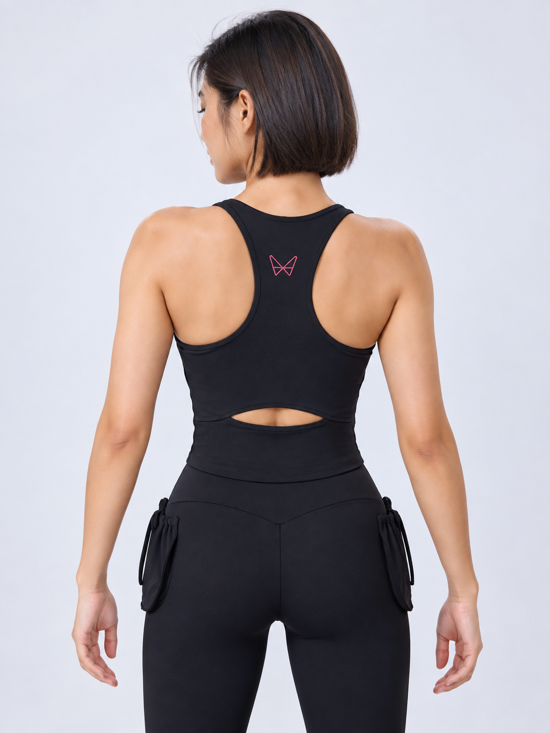 Black racerback set with pink butterfly logo-3