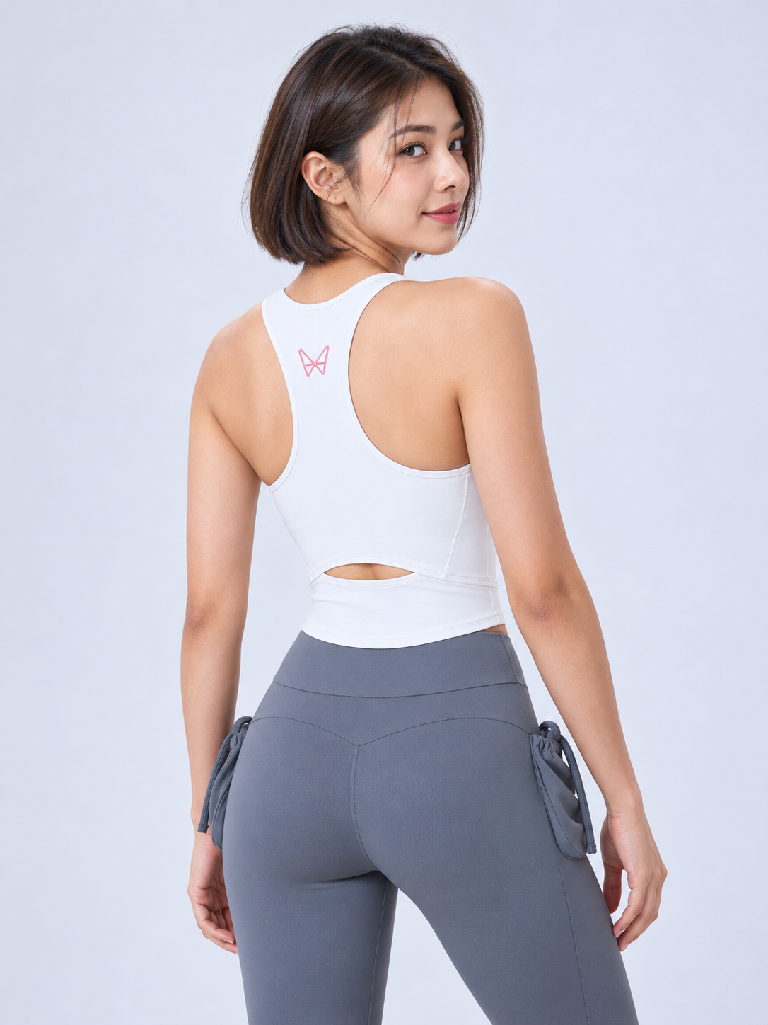 White Racerback Set with Pink Logo-12