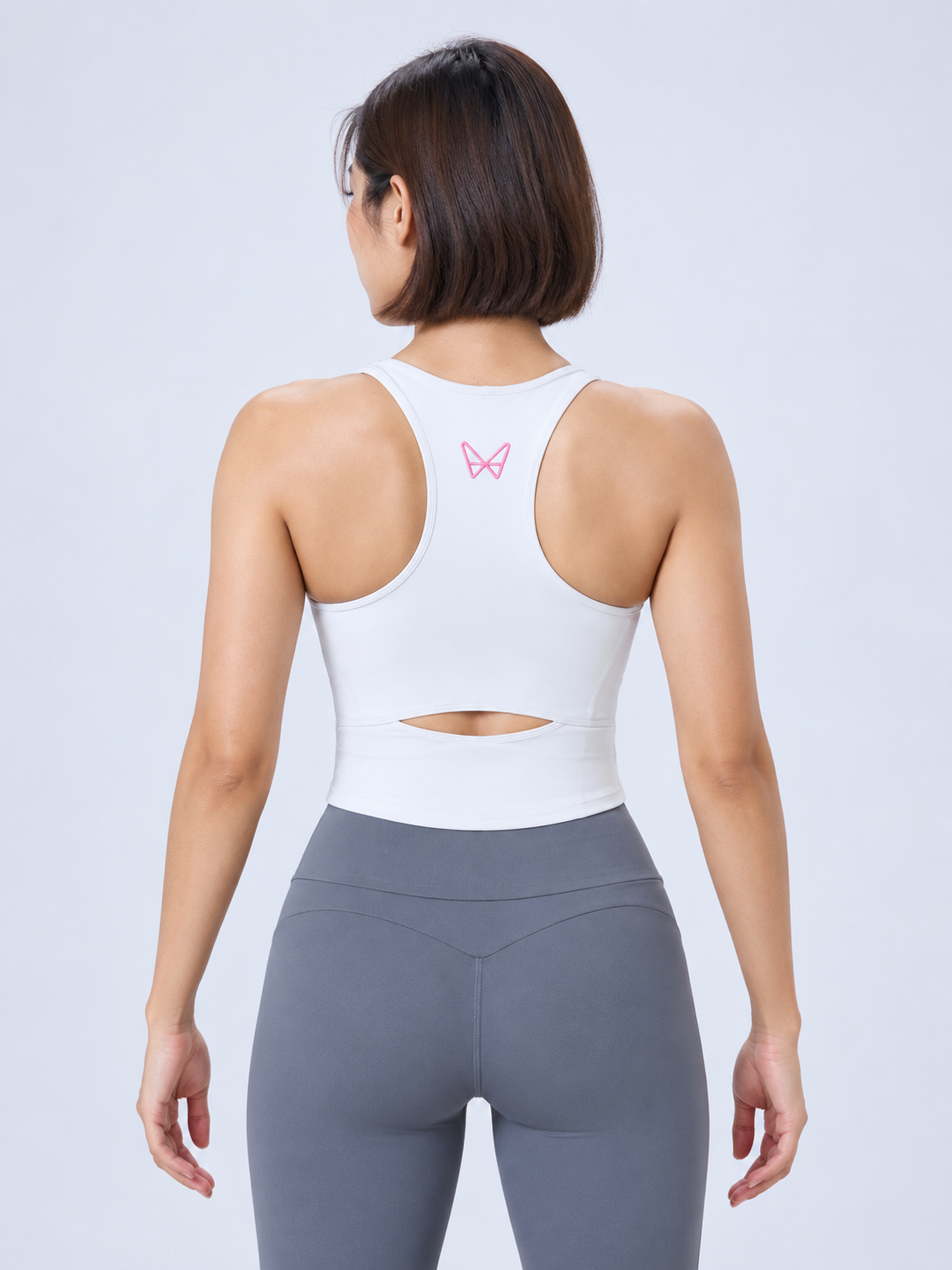White racerback top, pink embroidered logo-11